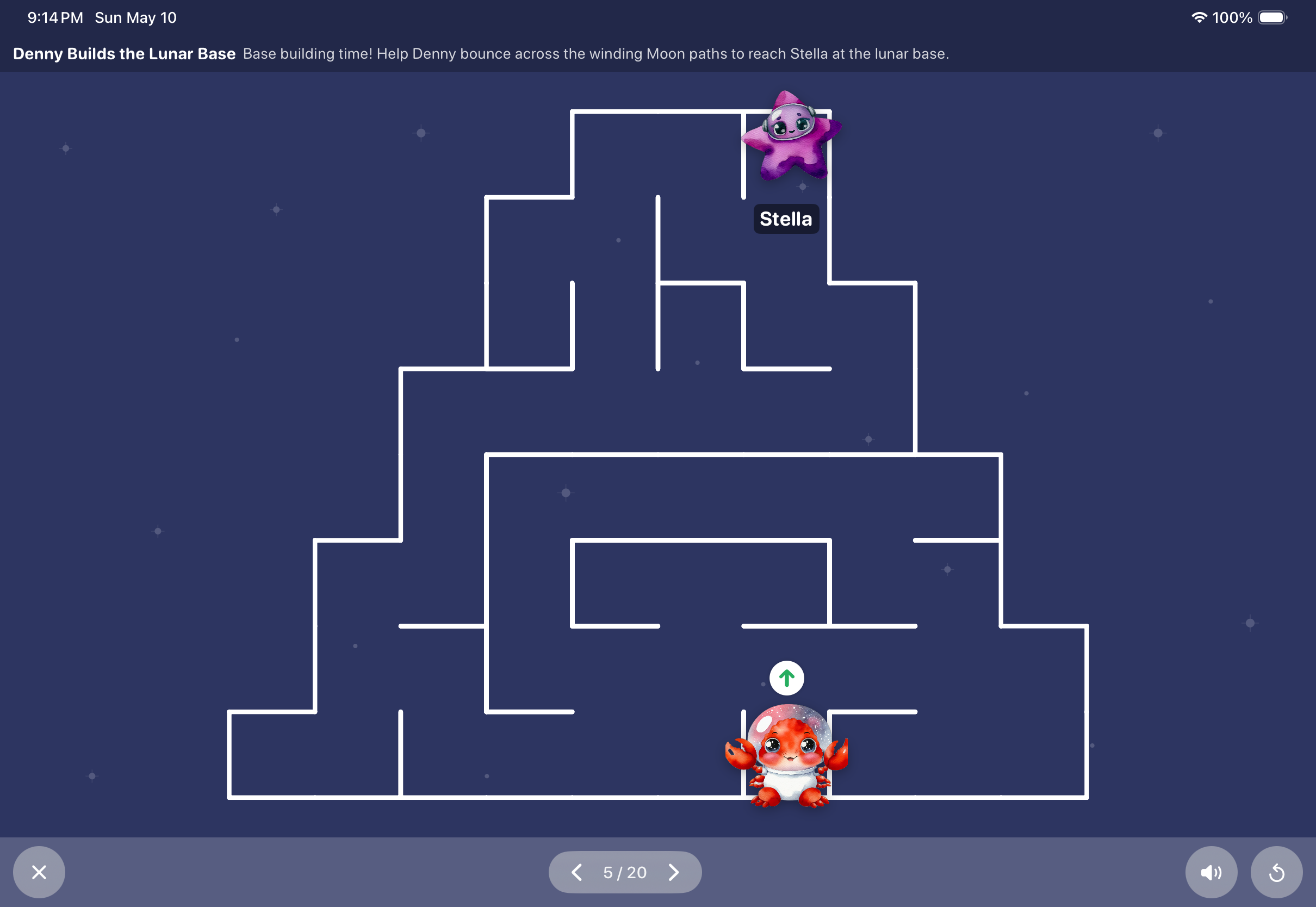 Denny's Maze space maze activity on an iPad